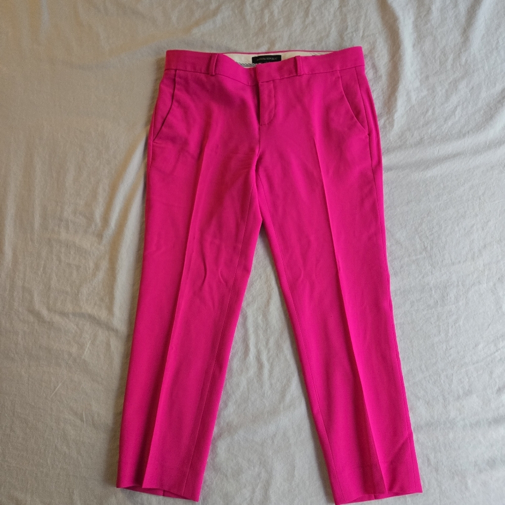 Banana Republic Avery Hot Pink Straight Pant 0P Mid Rise Ankle - stretch wool